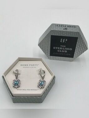 BWNT Bomb Party "The Sterling Club" Silver  Drop Earrings